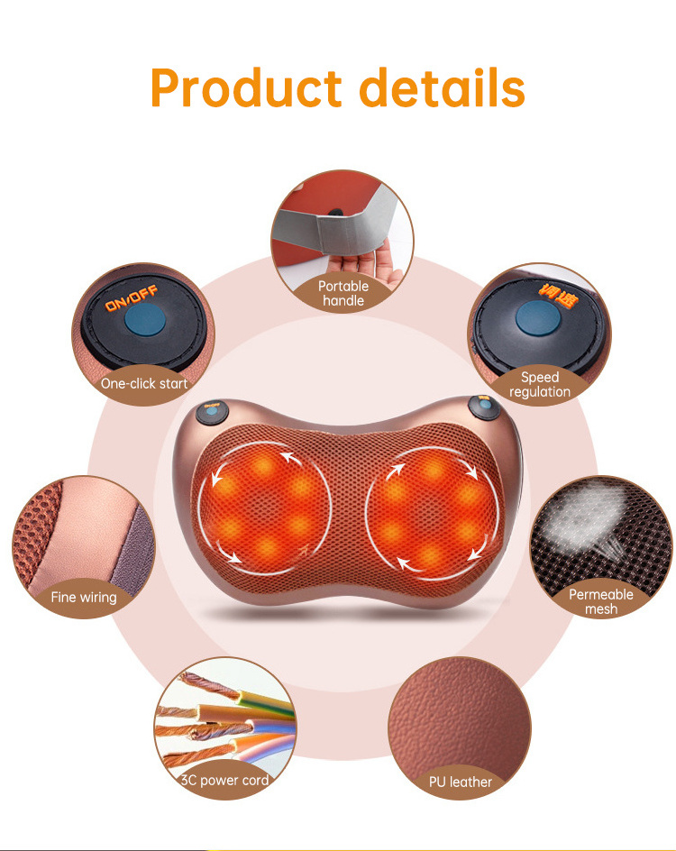 12 Head 3D Whole Body Vibrating Heat Compress Home Car Massage Cushion Electric Shiatsu Neck And Back Massager Pillow