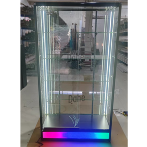 Retail Vitrine Display Cabinet with Colorful Led Light Aluminum Frame Showcase for Smoke Shop Lockable Glass Display Case