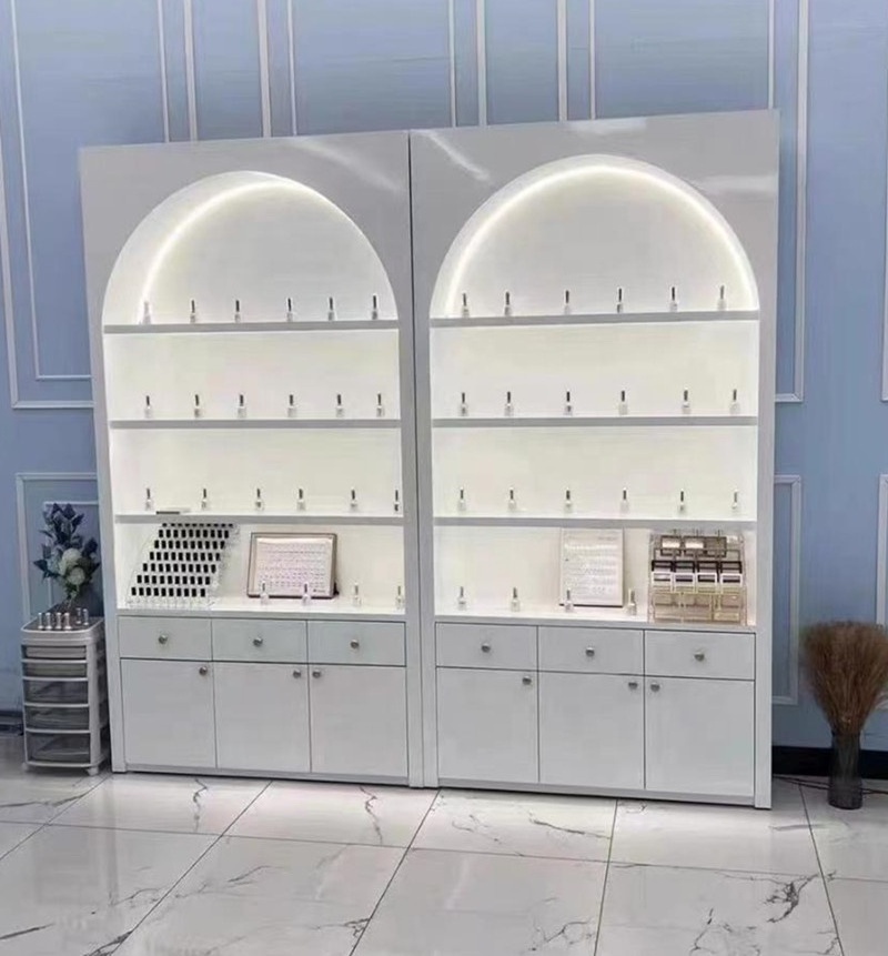 Modern Cosmetics Display Cabinet Nail Polish Cabinet Beauty Salon Display Cabinet with Light