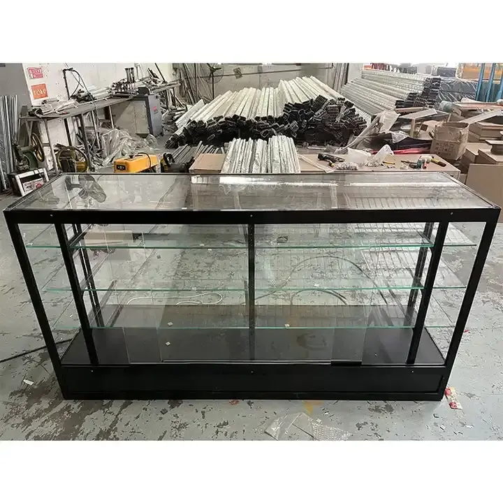 6ft Smoke Shop adjustable shelves display aluminum frame 7mm Tempered Glass Show Case with Top Led Light glass showcase for shop