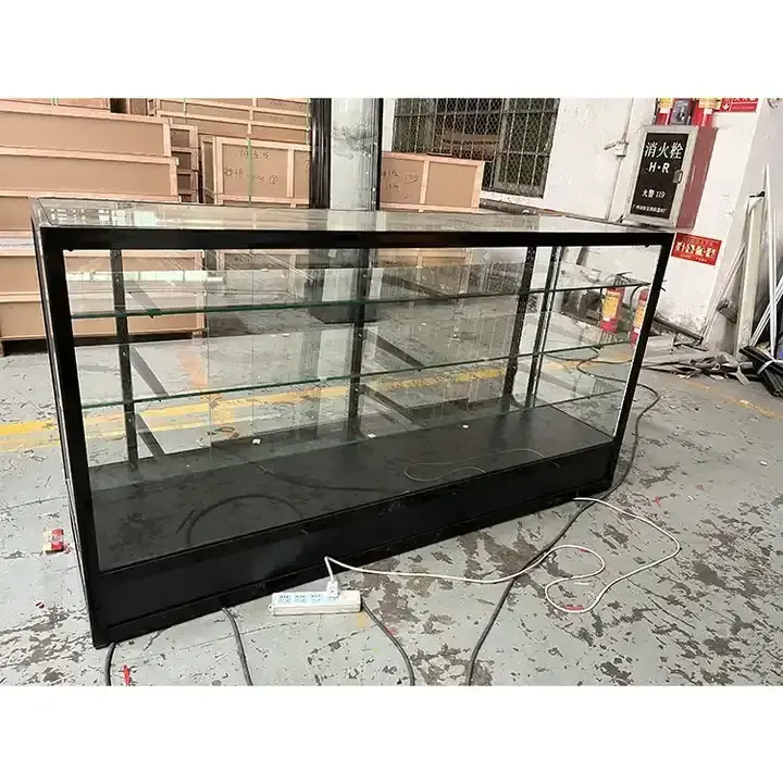 6ft Smoke Shop adjustable shelves display aluminum frame 7mm Tempered Glass Show Case with Top Led Light glass showcase for shop