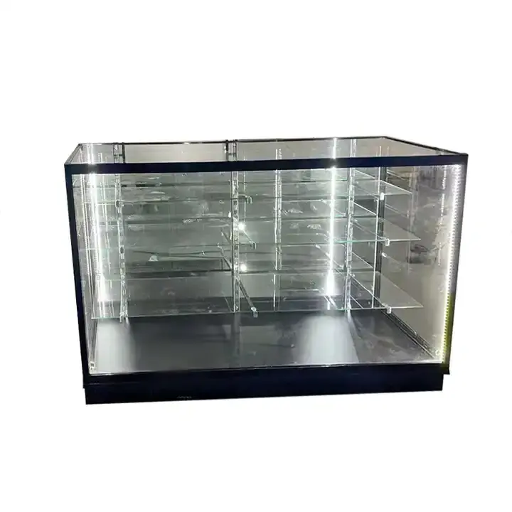 6ft Smoke Shop adjustable shelves display aluminum frame 7mm Tempered Glass Show Case with Top Led Light glass showcase for shop