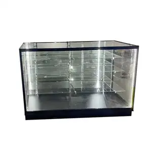 6ft Smoke Shop adjustable shelves display aluminum frame 7mm Tempered Glass Show Case with Top Led Light glass showcase for shop