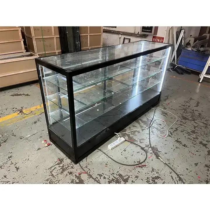 6ft Smoke Shop adjustable shelves display aluminum frame 7mm Tempered Glass Show Case with Top Led Light glass showcase for shop