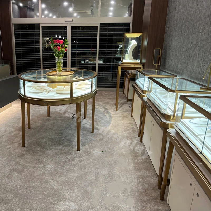 Recommend Stainless Steel Jewelry Store Display Cabinet Luxury Glass Showcase and Counter Design for Jewellery shop