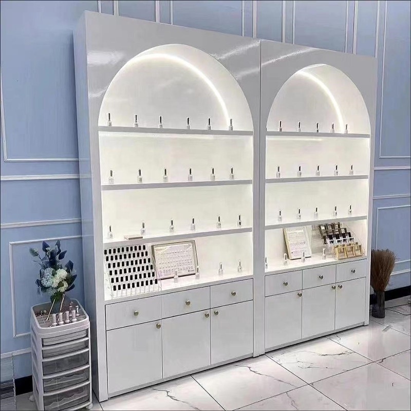 Modern Cosmetics Display Cabinet Nail Polish Cabinet Beauty Salon Display Cabinet with Light