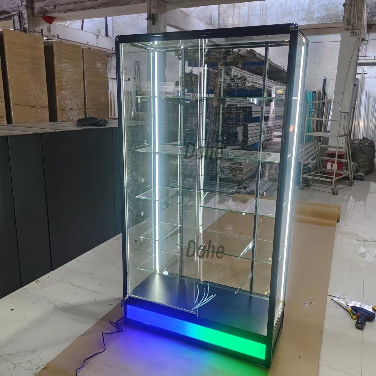 Full Vision Vitrine Showcase Display for Retail Store Lockable Aluminum Glass Cabinets with Led Light Smoke Shop Fitting