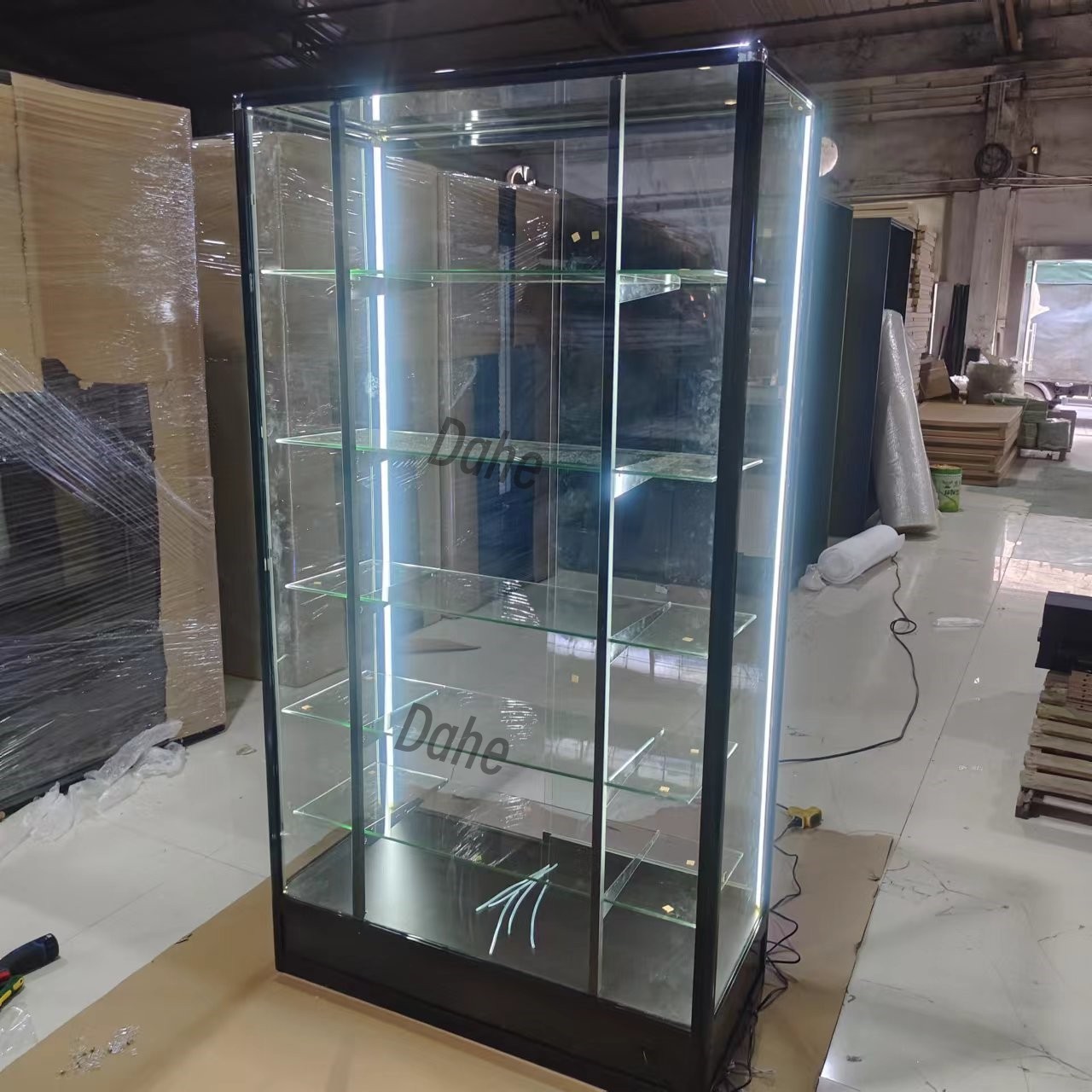 Full Vision Vitrine Showcase Display for Retail Store Lockable Aluminum Glass Cabinets with Led Light Smoke Shop Fitting