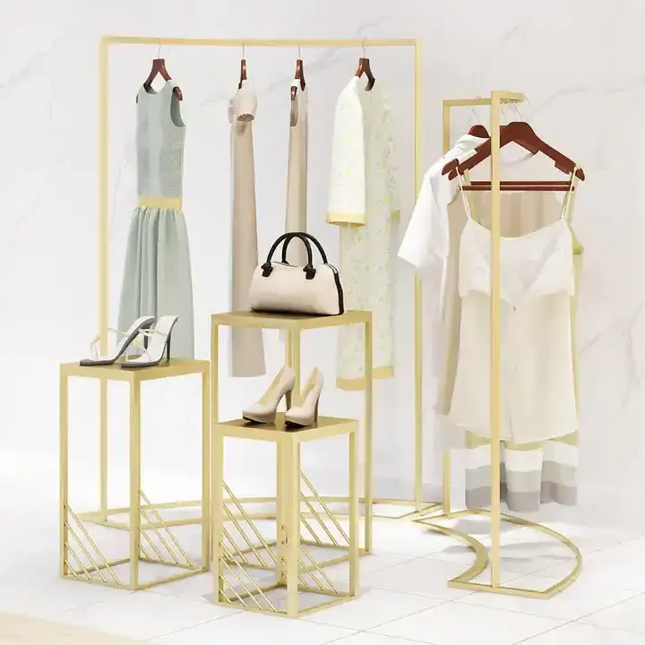 Luxury High End Retail Store Fixture Hanging  Furniture wall mounted Clothing RackGold Clothing Display Rack for Clothing Store