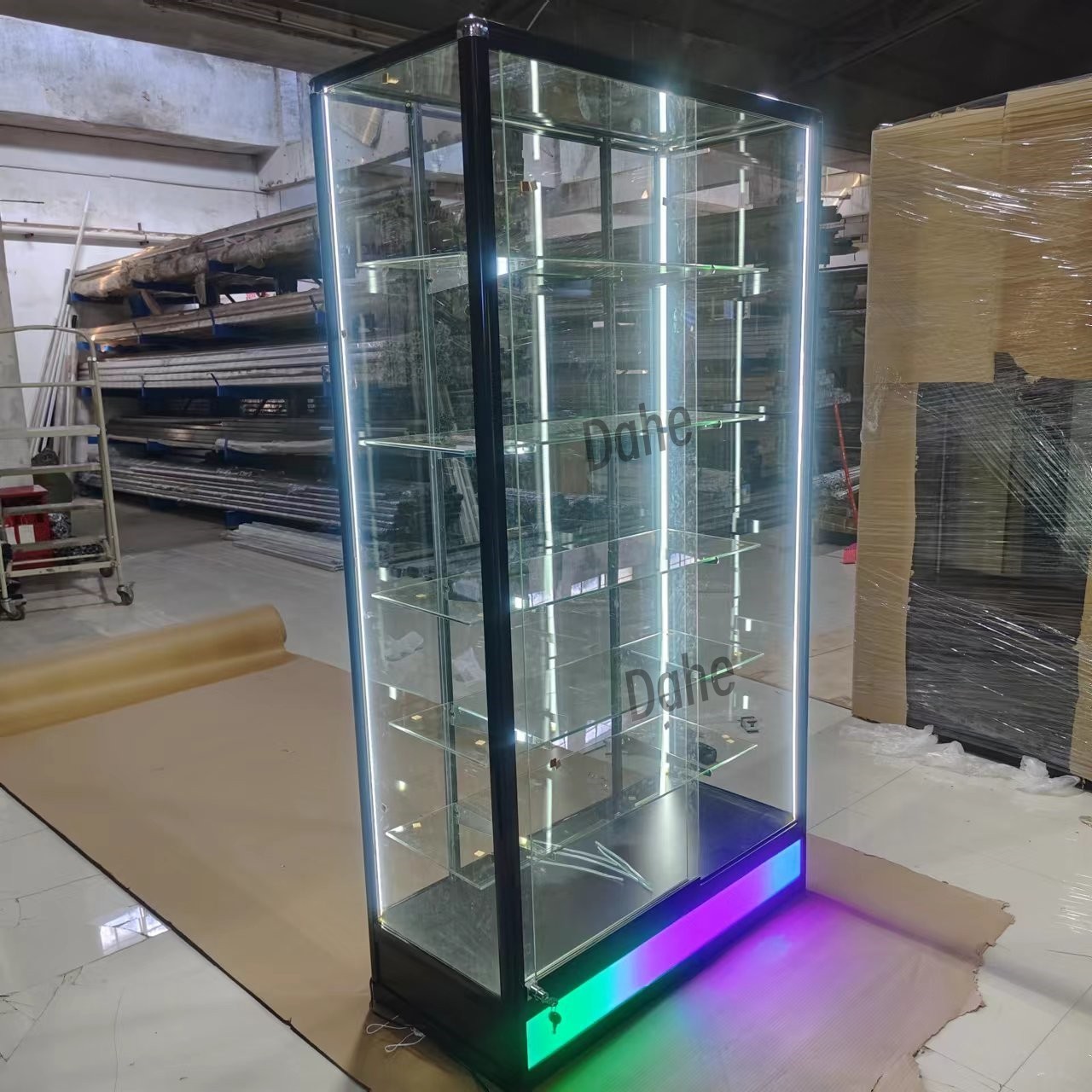 Full Vision Vitrine Showcase Display for Retail Store Lockable Aluminum Glass Cabinets with Led Light Smoke Shop Fitting