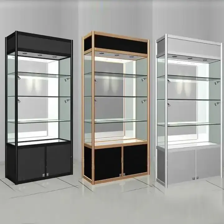 Factory supply Luxury Shop Used Lockable Glass Doors Ornaments Storage CabinetGlass Display Cabinet With led lights