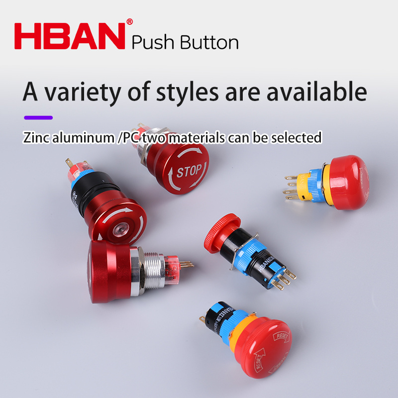 hban 1NO1NC plastic red mushroom head twist release on-off push button emergency stop switch