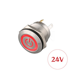 Momentary flat round head ring illumination power symbol small push 19mm metal switch button led 24v