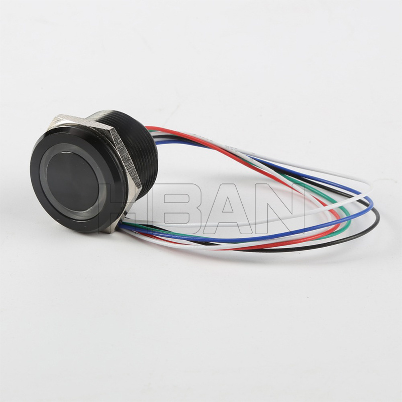 Ultra short travel black shell ip65 LED Waterproof push switch 12V rgb button 19mm With wire