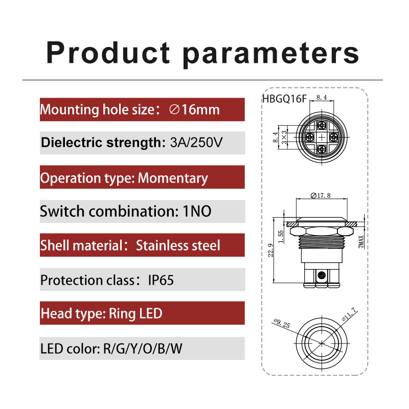 waterproof momentary led 16mm anti vandal push button switch 12v red With High Quality