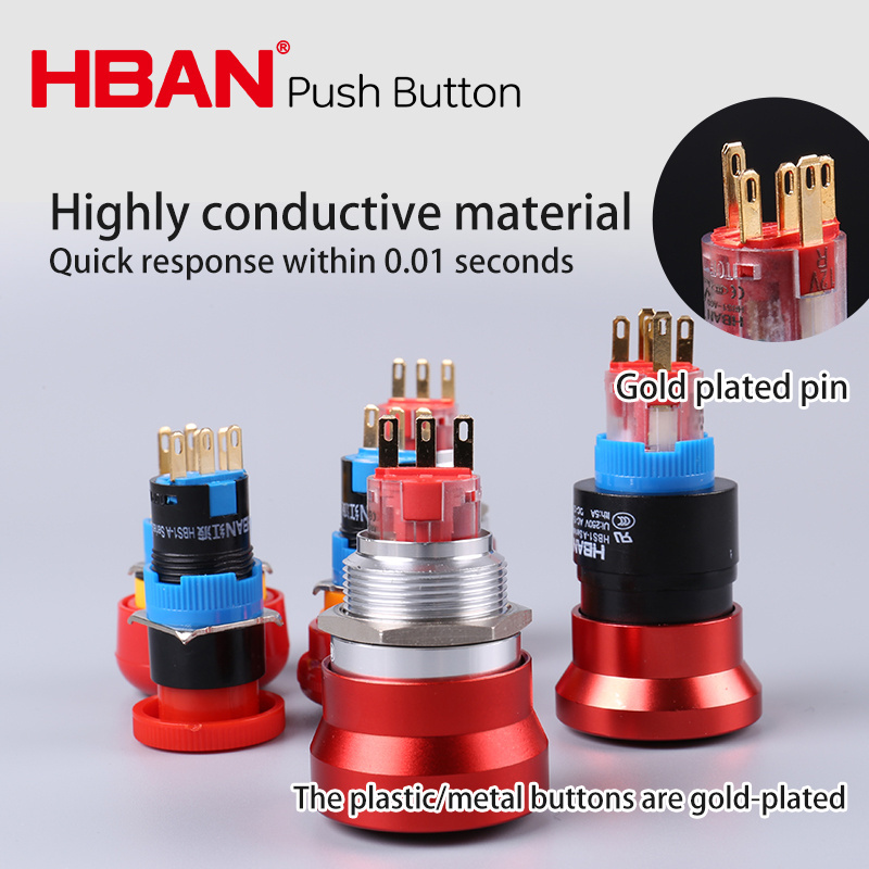 hban 1NO1NC plastic red mushroom head twist release on-off push button emergency stop switch