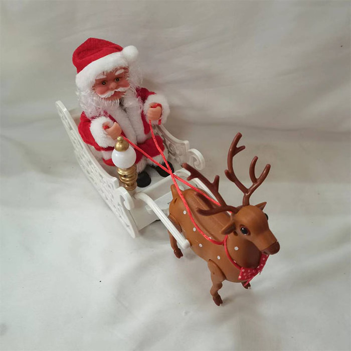 Electric Santa Claus with Sled Toy Doll with Christmas Music for Christmas Decoration