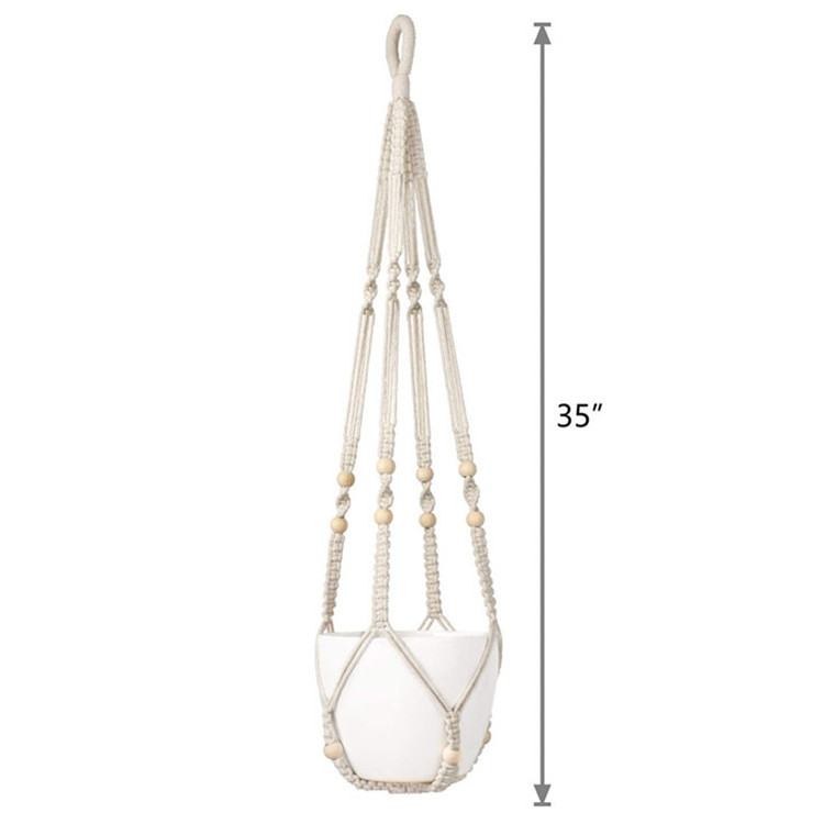 Macrame Plant Hangers Indoor Hanging Planter Basket with Wood Beads Flower Pot Holder Cotton Rope No Tassels Boho Home Decor