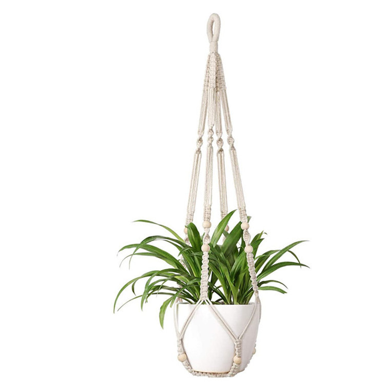 Macrame Plant Hangers Indoor Hanging Planter Basket with Wood Beads Flower Pot Holder Cotton Rope No Tassels Boho Home Decor