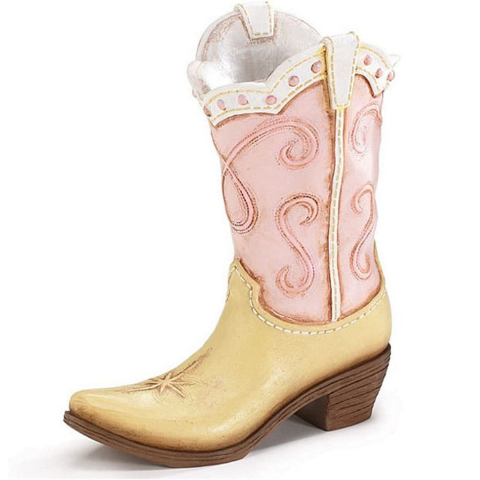 Pink Ladies Cowboy Cowgirl Boot Vase - Great Western Country Home Accent