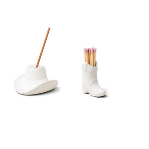 Ceramic Cowboy Boot Match Holder and Cowboy Hat Incense Holder Set