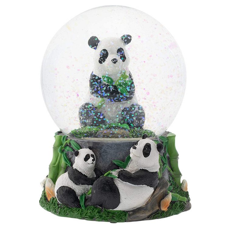 polyresin Hugging Panda Bear Family 100MM Musical Water Globe Plays Tune Born Free