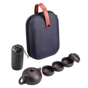 Mini Travel Ceramic Tea Pot Set Chinese KungFu Teapot, 1 Pot 4 Cups 1 caddy 1 Tea Infuser Portable Bag for Travel picnic