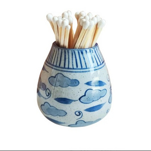 Purely Handmade Ceramic Jars - Fits all Matches, Candle Accessories Pottery Hand Painting Clouds, Match Striker Jar for Cute