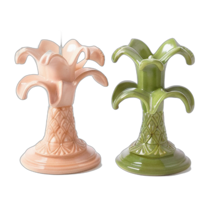 Custom boho chic exquisite ceramic plant candle stand porcelain palm tree candlestick holder