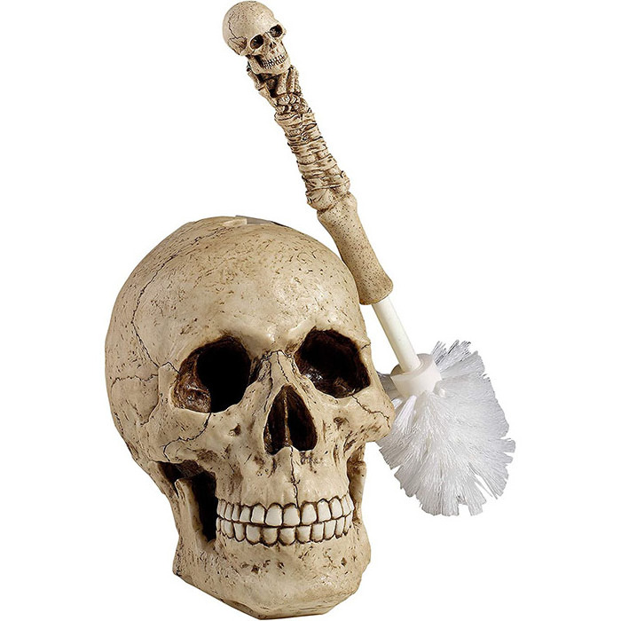 Skullduggery Skeleton Gothic Bathroom Decor Toilet Bowl Brush Set