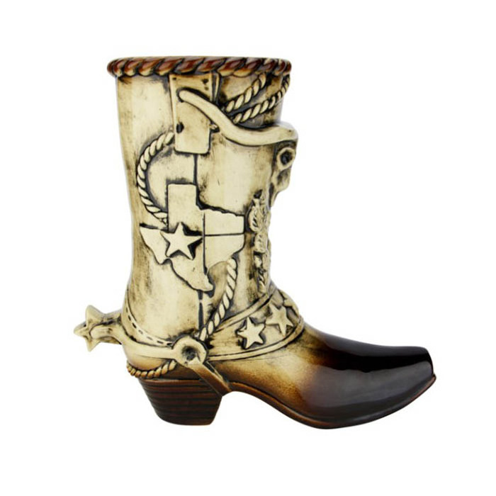 Texas Cowboy Boot Vase Resin