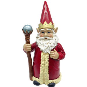 polyresin Gnome King with Red Robe Crown and Scepter, Gnome Ruler Garden Gnome Statue 9 Inch Tall