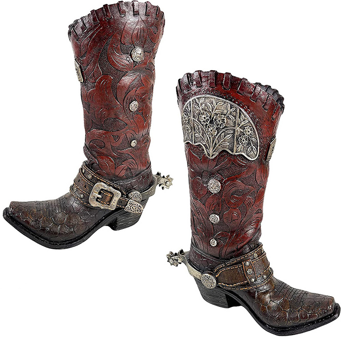 Large Brown Cowboy Boot and Spurs Flower Vase Decorative Cowboy Boots Vases