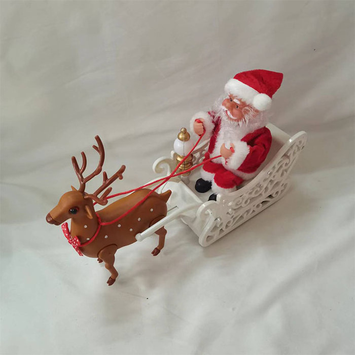 Electric Santa Claus with Sled Toy Doll with Christmas Music for Christmas Decoration