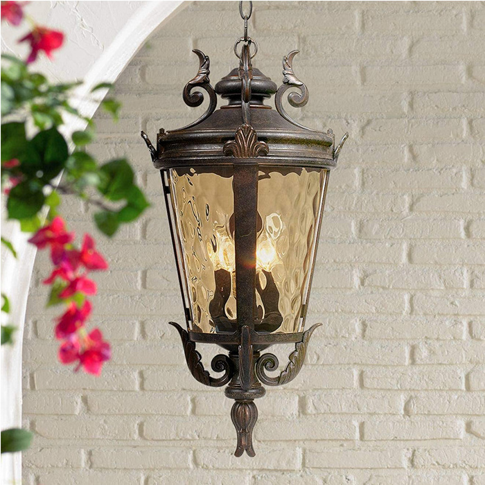 Casa Marseille Traditional Outdoor Ceiling Light Hanging Textured Black  for House Porch