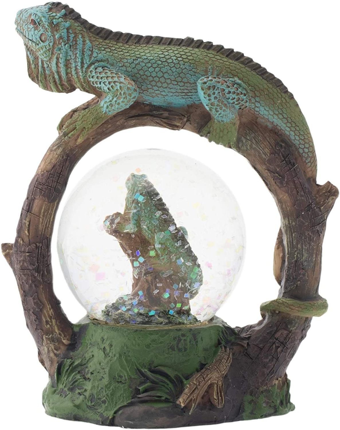 polyresin Green and Blue Scaled Lizards Figurine 45MM Glitter Water Globe Decoration