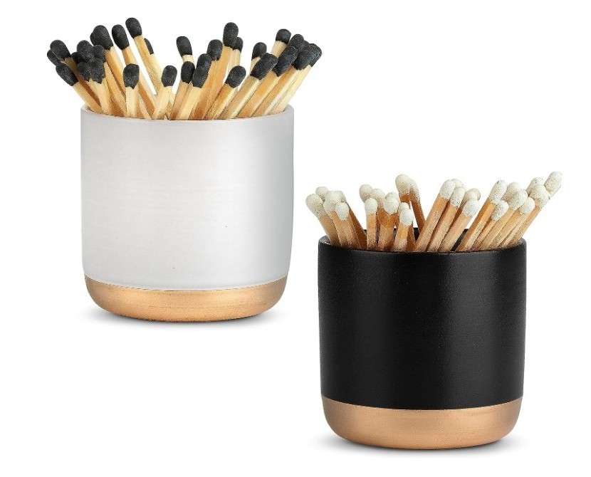 Set of 2 Match Holder with Wooden Matches Striker | Decorative Matches in a Jar with Striker | Modern Home Decor