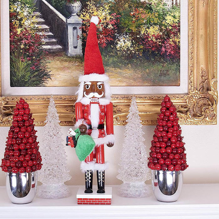 Resin  African American Santa Nutcracker Festive Christmas Decor for Shelves and Tables