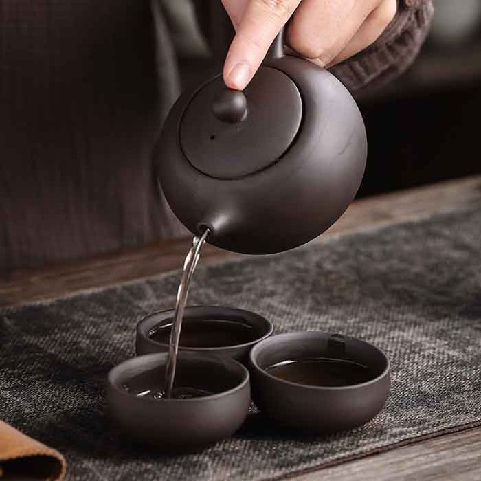 Mini Travel Ceramic Tea Pot Set Chinese KungFu Teapot, 1 Pot 4 Cups 1 caddy 1 Tea Infuser Portable Bag for Travel picnic