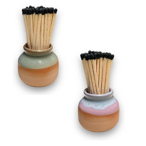 Ceramic Match Holders with Striker - Decorative Home Decor Set of 2 | Fancy Matches Jar, Mantel & Bathroom  Pottery Match Holder