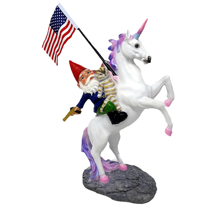 The Ultimate Trio Cat Gnome & Unicorn Statue- Indoor/Outdoor Garden Gnome Sculpture for Patio, Yard or Lawn