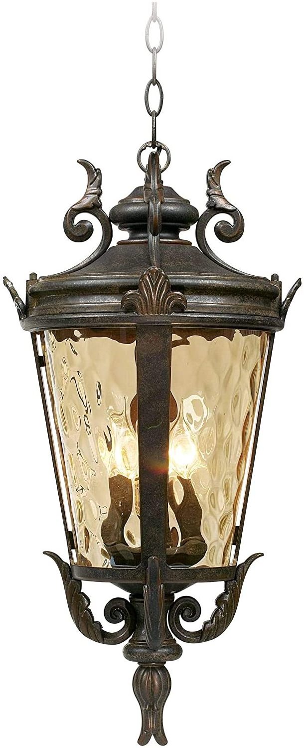 Casa Marseille Traditional Outdoor Ceiling Light Hanging Textured Black  for House Porch