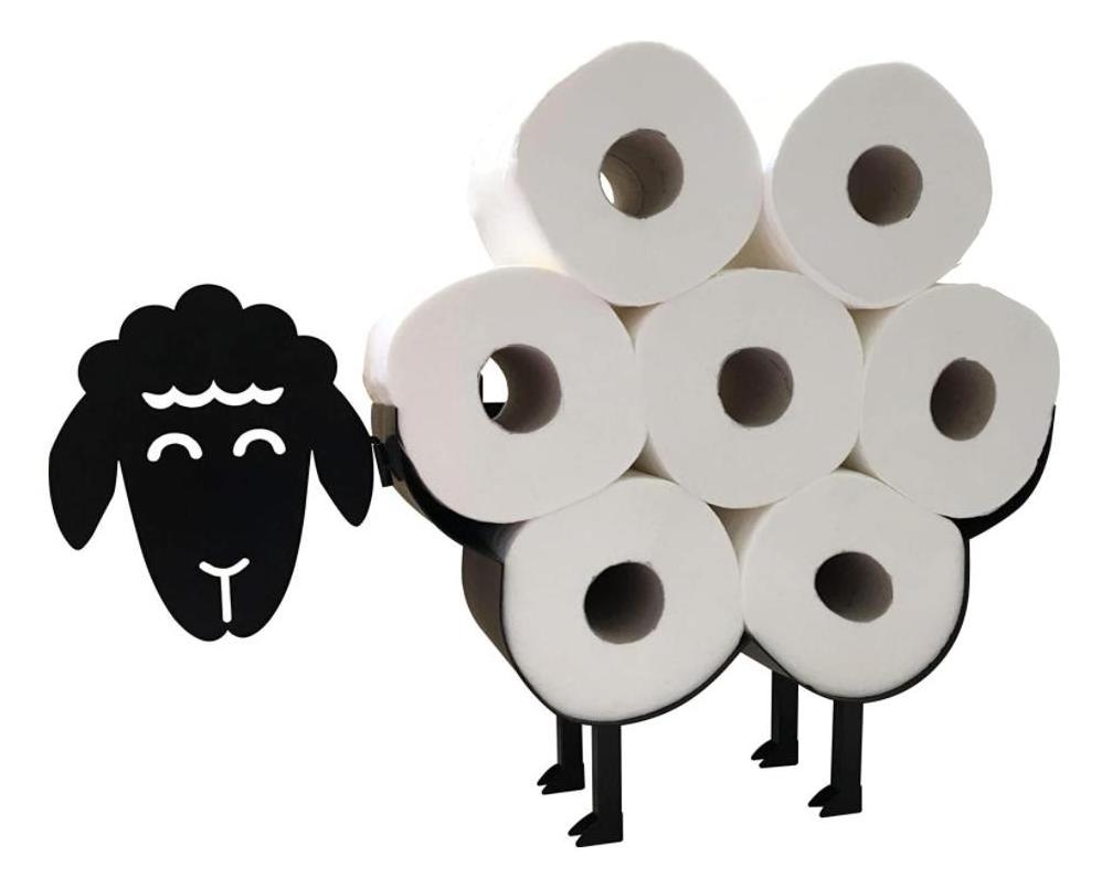 Cute Black Sheep Toilet Paper Roll Holder - Cool Novelty Free Standing or Wall Mounted Toilet Roll Tissue Paper Storage Stand