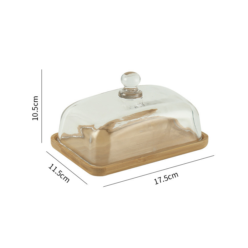 Serving Cake Dome- Clear Glass Cloche Food Display Cover with Square Wooden Base