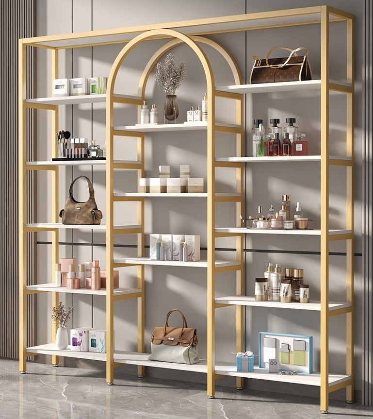 2022 hot selling Cosmetic Display Gold Shelf 5 Tier Racks for Beauty Salon Shop Fittings and Display