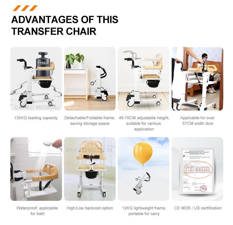 4 in 1 Water Proof Electric Transfer Chair Commode Wheelchair Patient Elderly LiftTransport Chair for Bathroom Shower