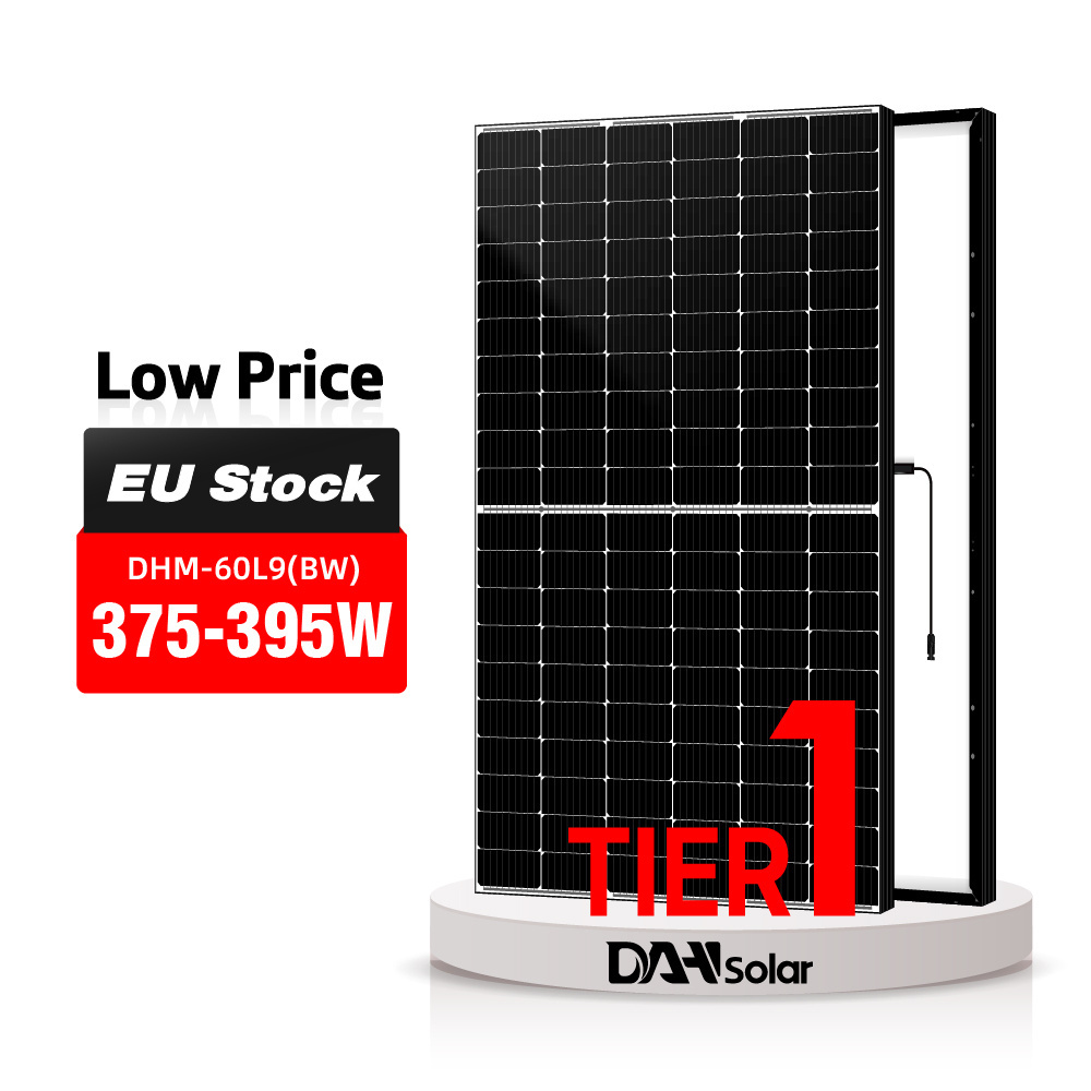 DAH Solar Europe Stock Solar Power Panel DHM-60L9 375w 380w 385w 390w 395w A Grade Black Paneles Solares Costo