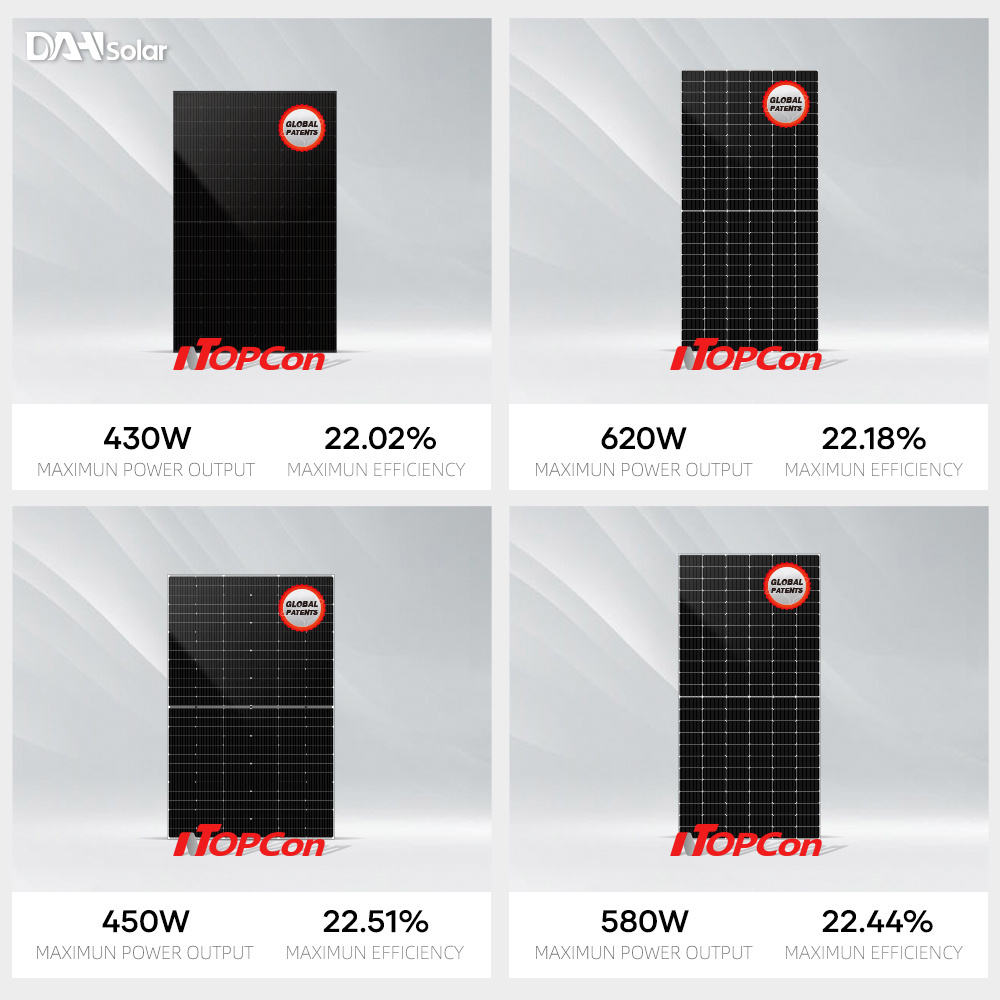 DAH TOPCon N-type Half Cell 600watt 605w 610w 615w 620w 16BB Solar Panels with Battery and Inverter