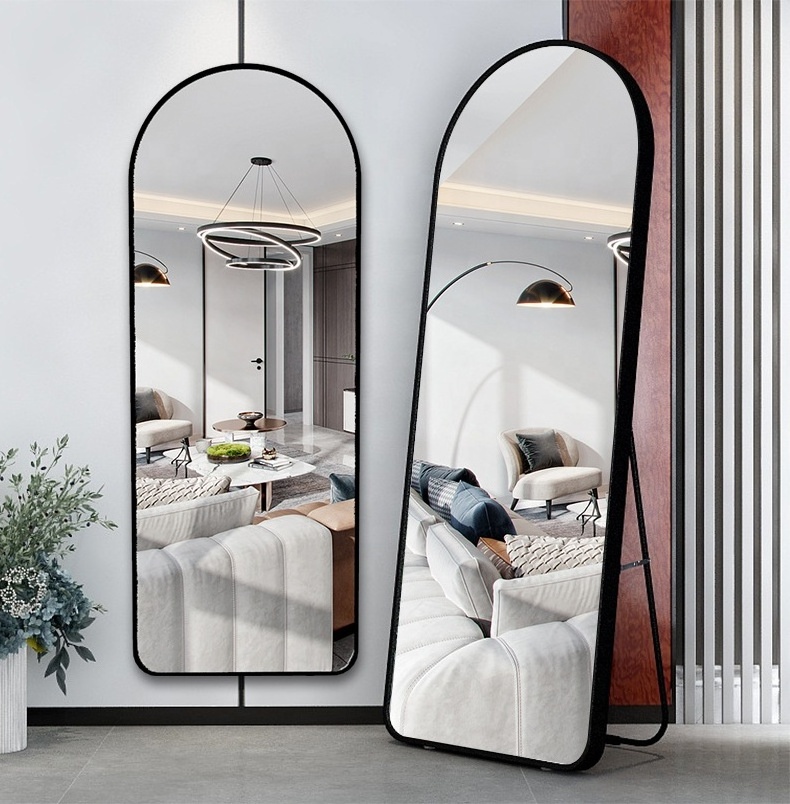 Arch shape floor full length Dressing mirror metal frame standing mirror wall hanging bathroom mirrors