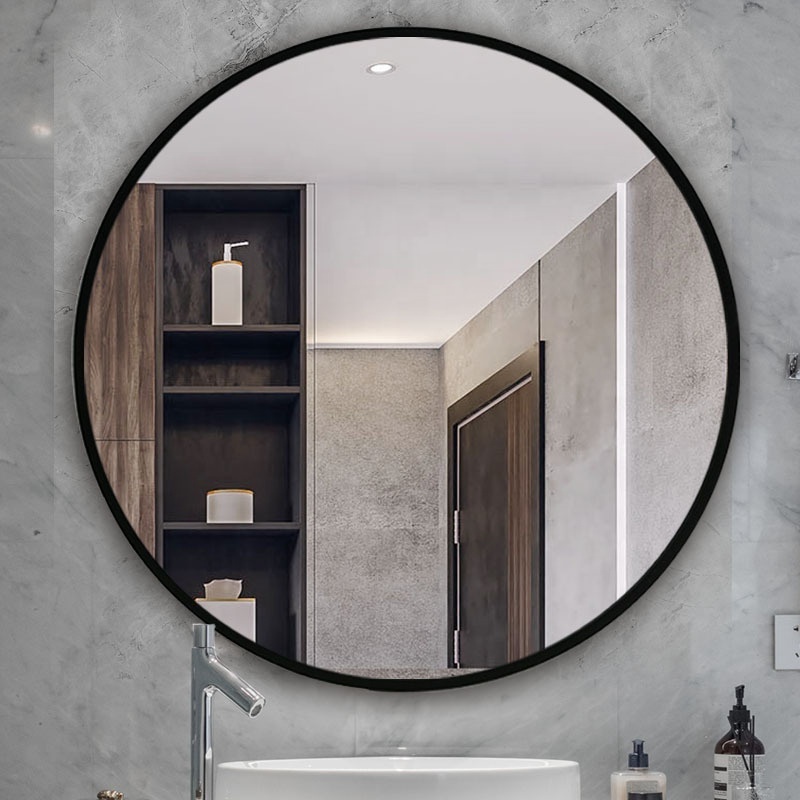 Custom Aluminum Alloy Round Black Gold Framed Circle Mounted Bathroom Decor Metal Wall Hanging Mirror for Decoration